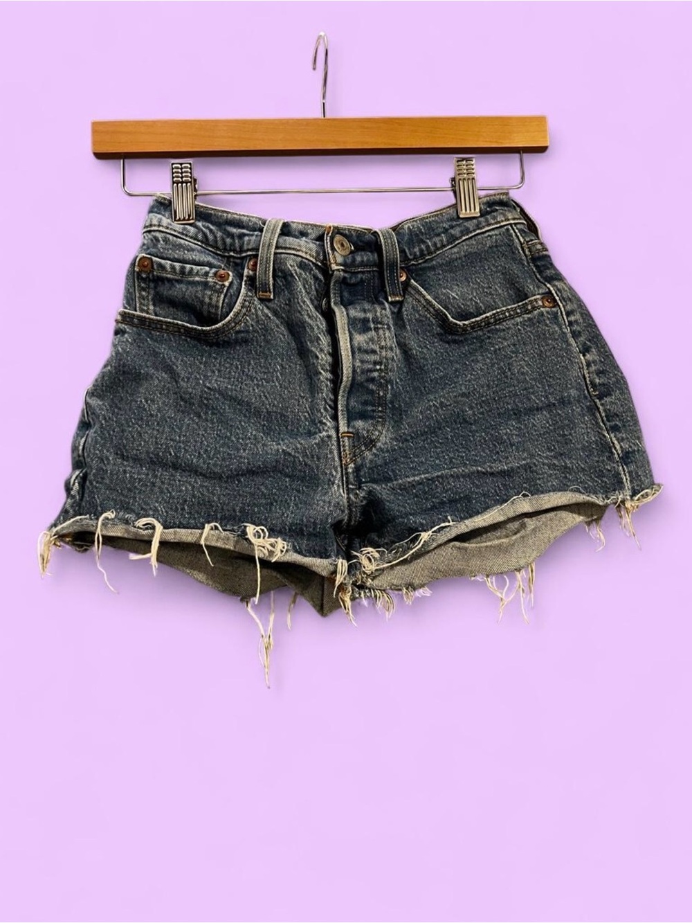 Levi's Dark Indigo Distressed Denim Cutoff Shorts